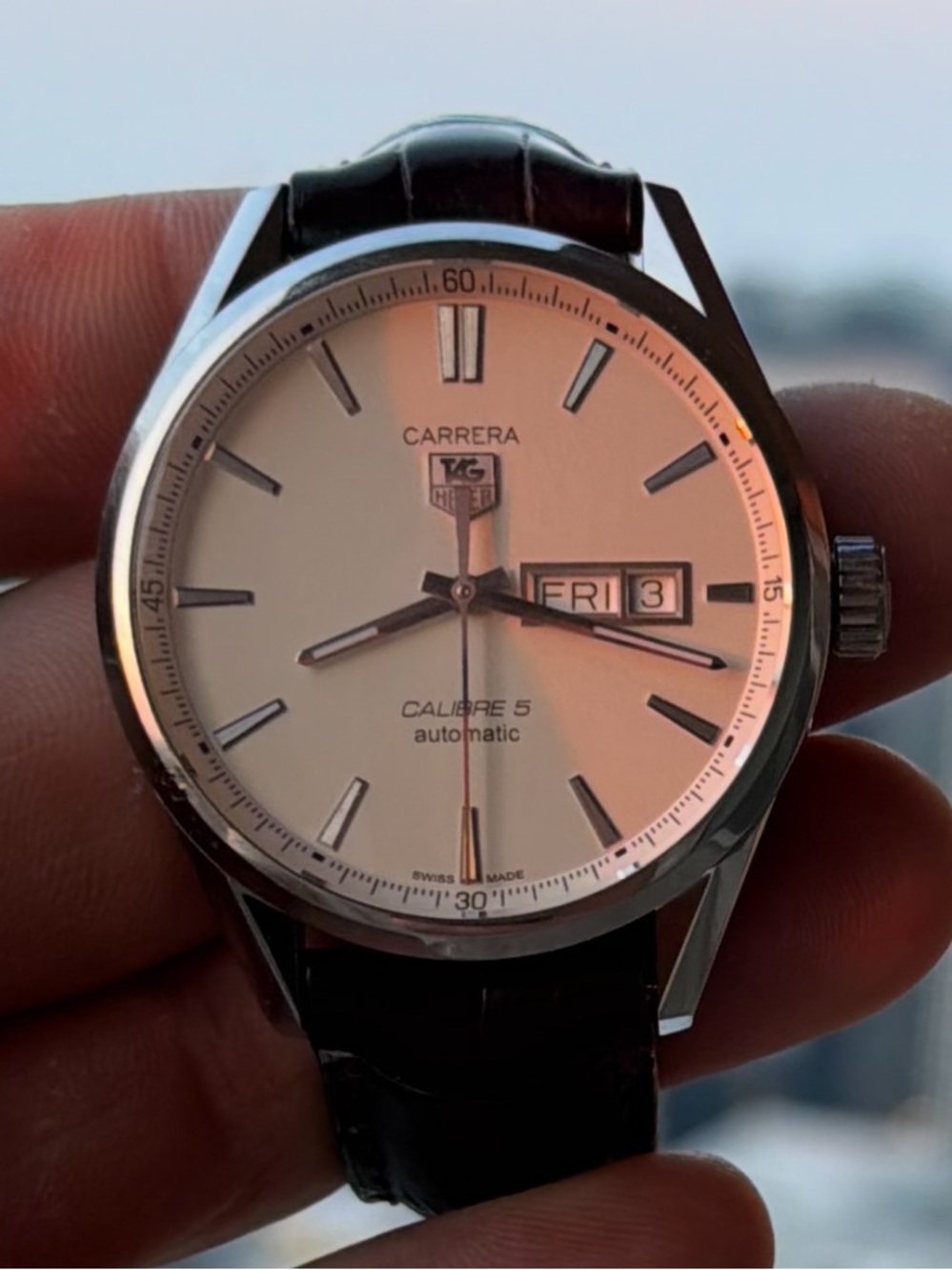 Tag Heuer Carrera Silver Case with Cream Dial and Brown Strap - Picture 3 of 3